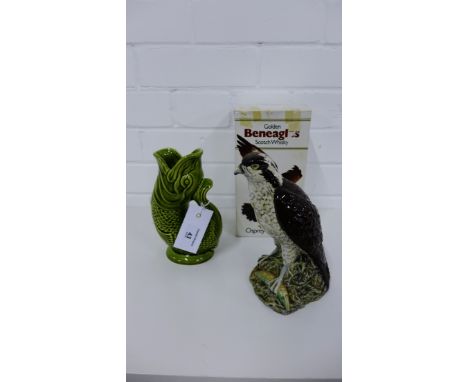 Golden Beneagles Scotch Whisky ceramic decanter together with a green glazed gurgle jug (2) 