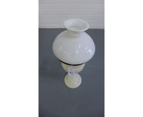A Victorian opaque glass oil lamp complete with shade, 20 x 47cm