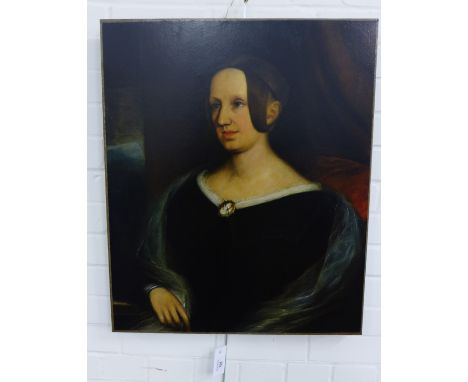 19th century school Half-length female portrait,  oil on canvas,  unframed,