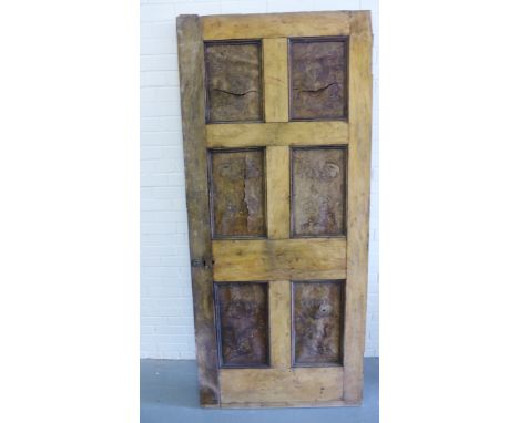 Architectural Salvage - Georgian burr walnut veneered door having brass finger plates and key escutcheon, 94 x 212 cm 