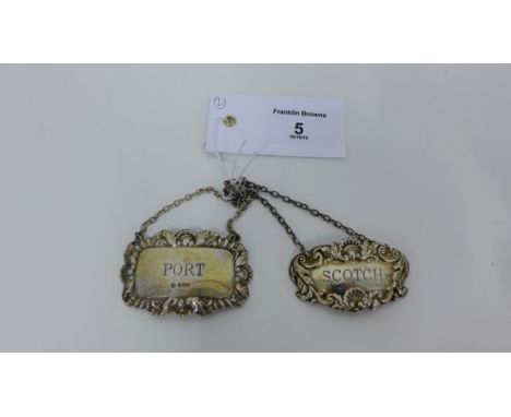 20th century silver decanter labels to include a London silver Scotch label and a Sheffield silver Port label (2) 