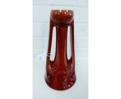 Bretby art pottery red glazed twin handled vase, impressed mark to base and shape number 1622, 31 cm high 