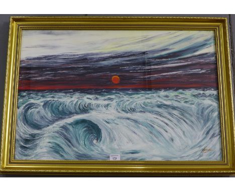 Contemporary School Seascape & sunset Oil Signed  Framed 75 x 50 cm 
