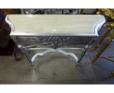 A reproduction French Louis XV style silvered console table