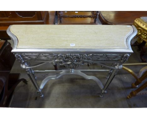 A reproduction French Louis XV style silvered console table