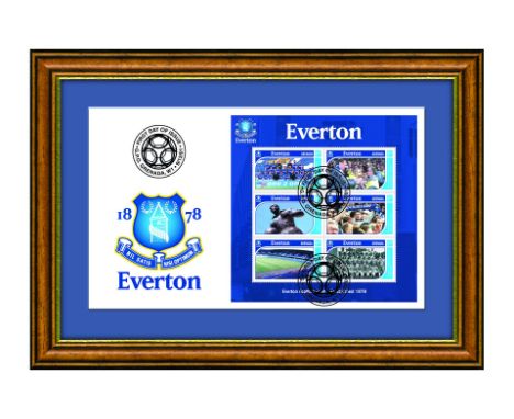 Everton First Day Card Framed Grenada: Framed Grenada stamp sheet marking the history of Everton Football Club. Limited editi