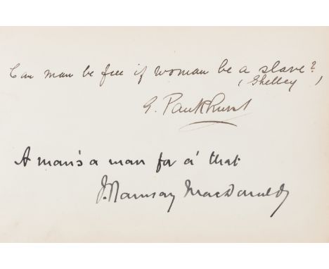 Suffragettes & Politicians.- Autographs.- Autograph album, signatures including: Emmeline Pankhurst ("Can man be free if woma