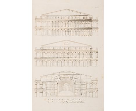 [Sangiorgi (Pietro)] Idea di un Teatro adatto al locale detto delle Convertite nella strada del Corso di Roma, 5 engraved pla