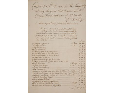 Windsor Castle, St George's Chapel.- Artificers Bills For Work Done For His Majesty In St. Georges Chapel Windsor Castle... 1