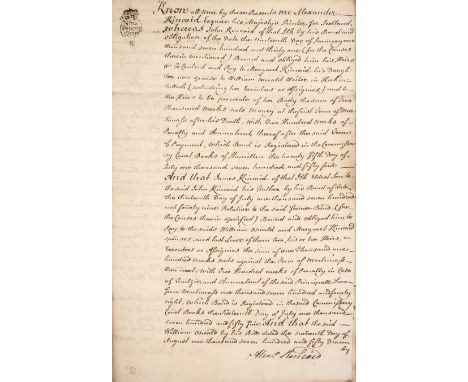 His Majesty's printer and stationer for Scotland.- Kincaid (Alexander,&nbsp;bookseller and printer, 1710-77) Assignation by A