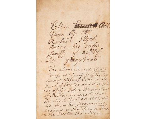 17 century prayer book.- Cecil (Elizabeth, née Brownlow, countess of Exeter, married John Cecil, sixth earl of Exeter, of Bel