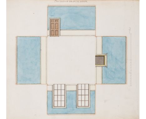 Drawings &amp; Prints.- English School (18th century) Architect's album of designs for a four-bay villa, with one story wings