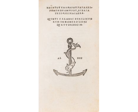 Homer.- Smyrnaeus (Quintus) Paraleipomenon Omerou, biblia tessareskaideka. Quinti Calabri Derelictorum ab Homero libri quatuo