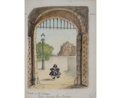Shepard (Ernest) "Wind in the Willows" Toad Escapes from Prison, original pencil drawing with watercolour, signed lower right
