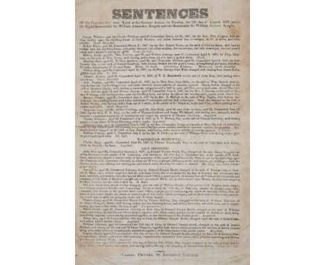Criminal Broadside.- Transportation.- Sentences of the Prisoners that were Tried at the Summer Assizes, printed broadside, cr