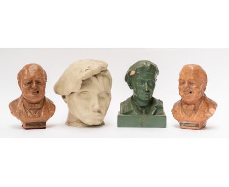 OF SIR WINSTON CHURCHILL INTEREST: TWO TALLENT TERRACOTTA TABLE LIGHTERS MODELLED AS PORTRAIT BUSTS (4)Missing cigar striker 