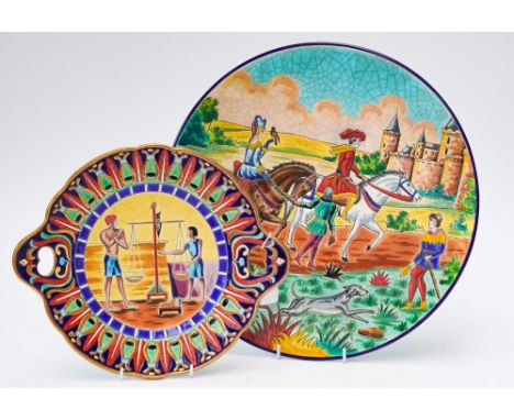 CHRISTIAN LECLERCQ FOR LONGWY: 'RETOUR DE CHASSE' A LIMITED EDITION FAIENCE DISH (2)No 73/150, printed factory marks, artist'