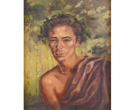 ELIZABETH TAPLAY (20TH CENTURY) (2)Man wearing a wreath signed and dated 'ELIZABETH TAPLAY '49' (lower left) oil on canvas 51