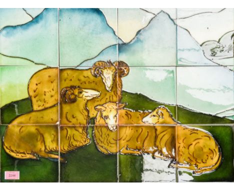 AN EARTHENWARE RECTANGULAR TILE PANEL BY THE MARSDEN TILE COMPANY (12)Circa 1900
Comprising of twelve tiles, tube lined and d