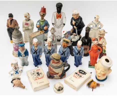A GROUP OF FIGURAL CERAMIC DECANTERS (QTY)Early 20th Century
Some formed as sailors.