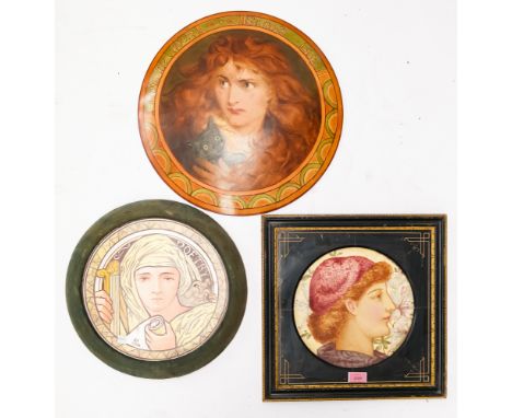 AN AESTHETIC MOVEMENT EARTHENWARE CIRCULAR PLAQUE PAINTED BY J.P. HEWITT (3)Dated 1870 Painted with a profile portrait of a y