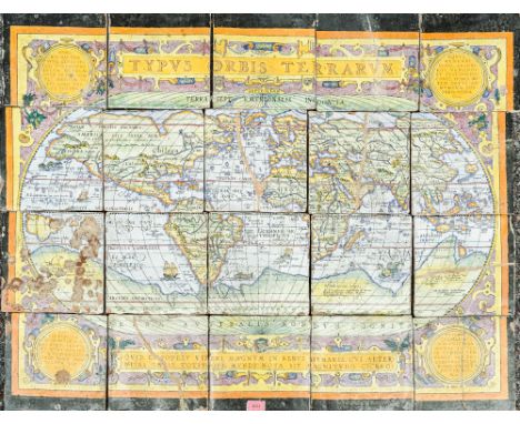 'TYPUS ORBIS TERRARUM': A CONTINENTAL POTTERY RECTANGULAR TILE PANEL (20)Probably 19th century After an original map by the D