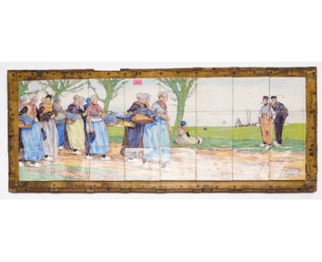 MARTIN VAN STRAATEN & CO., LONDON: A RECTANGULAR EARTHENWARE TILE PANELEarly 20th century After the painting `Terugkeer van d