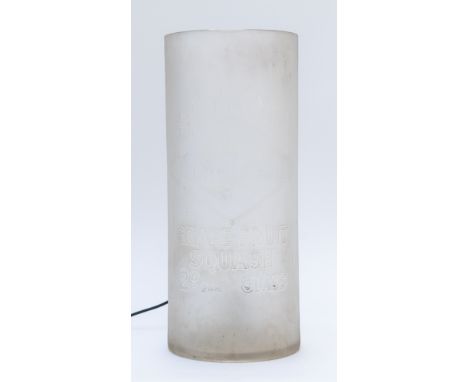 A MID 20TH CENTURY 'OR-LEM' FROSTED GLASS CYLINDRICAL DRINKS DISPENSER CONVERTED TO A LAMP21cm diameter; 50cm high