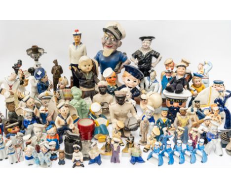 A LARGE GROUP OF CERAMIC FIGURES, MAINLY SAILORS (QTY)Mainly 20th Century
The largest figure 41cm high
