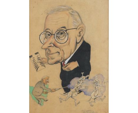 KINGSLEY FAIRWEATHER (20TH CENTURY) (2)Caricature of a man, thought to be Selman Waksman signed 'Kingsley Fairweather' (lower