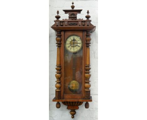 A WALNUT 'VIENNA' WALL CLOCK WITH ENAMEL DIAL, 130CM H