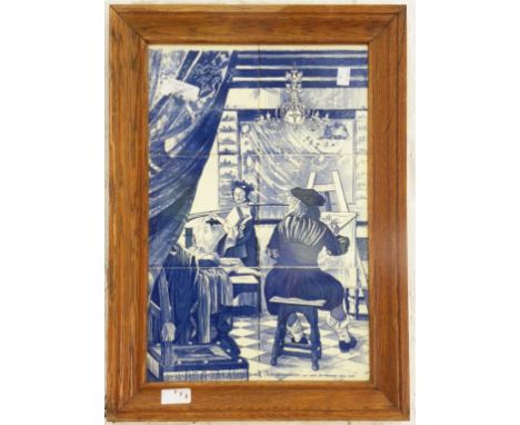 A FRAMED   DELFT TILE PICTURE, 54 X 39CM, 20TH C