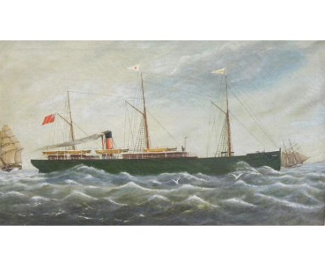 BRITISH SCHOOL, PORTRAIT OF THE BRITISH STEAMSHIP ANGELO AND OTHER VESSELS OFF THE COAST, OIL ON CANVAS, 44 X 75CM 