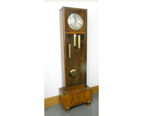 AN ART DECO LONGCASE CLOCK WITH SILVERED DIAL AND THREE TRAIN MOVEMENT, 189CM H 