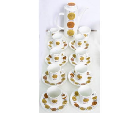 J AND G MEAKIN.  STUDIO RANGE EARTHENWARE AMULET PATTERN COFFEE SET, DESIGNED BY TOM ARNOLD, 1965, C1960, COFFEE POT AND COVE