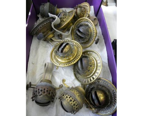 TEN VARIOUS LATE VICTORIAN OR EARLY 20TH C BRASS OIL LAMP BURNERS