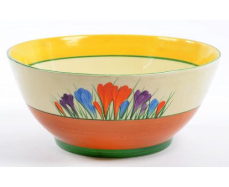 CLARICE CLIFF. AN A. J. WILKINSON CROCUS BOWL, C1930, 22CM D, PRINTED BIZARRE MARK ++Good condition but for a few tiny scratc