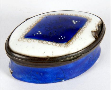 A GEORGE III SOUTH STAFFORDSHIRE ENAMEL PATCH BOX, THE LID INSCRIBED TRIFLES SHEW RESPECT, 5CM L, C1770++Lid chipped, smaller