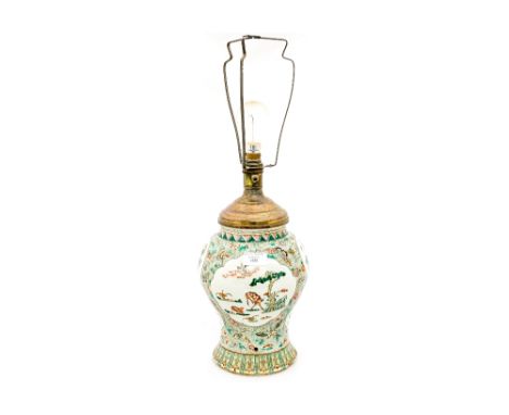 A Chinese Famille Verte vase, converted to a lamp, Kangxi period