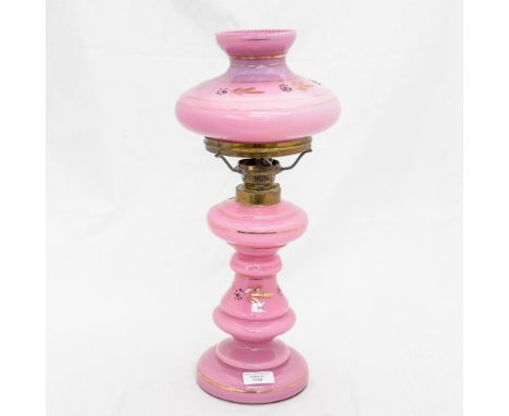 A 19th Century pink glass oil lamp, converted to electricity