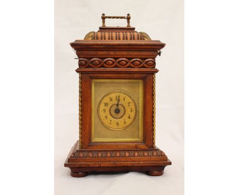 A Junghans walnut bracket clock, circa 1880, architectural case, gilt framed dial, Arabic numerals, a polyphon incorporated i