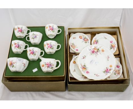 Two sets of boxed Royal Crown Derby 'Posies' pattern (green backstamp dating from late 1940s) tea wares, comprising of six cu