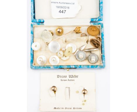 An assorted set of gentlemen's dress studs, together with a fox head stick pin 