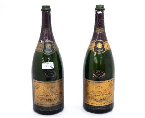 Two empty Verve Clicquot Ponsardin Champagne bottles, to commemorate the opening of the new Lloyd's Building 1986 in London, 