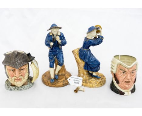 A Royal Worcester pair of figures of a boy piper and his companion figure, shape No 1803, both with extensive restoration, to
