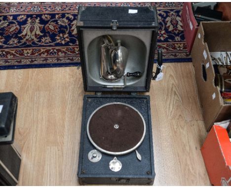 A Decca portable record player, model XL, to include drop down detachable arm, and detachable winder