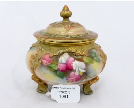 A Royal Worcester pot pourri vase and cover painted with flowers, highlighted in gilt, 183, H99 54, restored