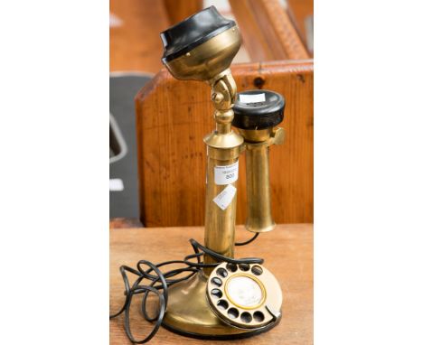 A converted brass 'G.E.C.' stick telephone, minor damage to the bakelite ear-piece