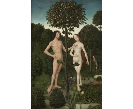 Master of the Embroidered Foliage (active in Brussels and Bruges 1480-1510)Adam and Eve in the Garden of Eden oil on panel50.