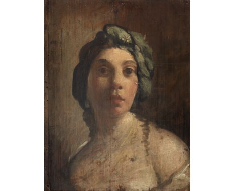 North Italian School, late 18th CenturyStudy of a young woman in a green turbanoil on panel 58.6 x 45.8cm (23 1/16 x 18 1/16i